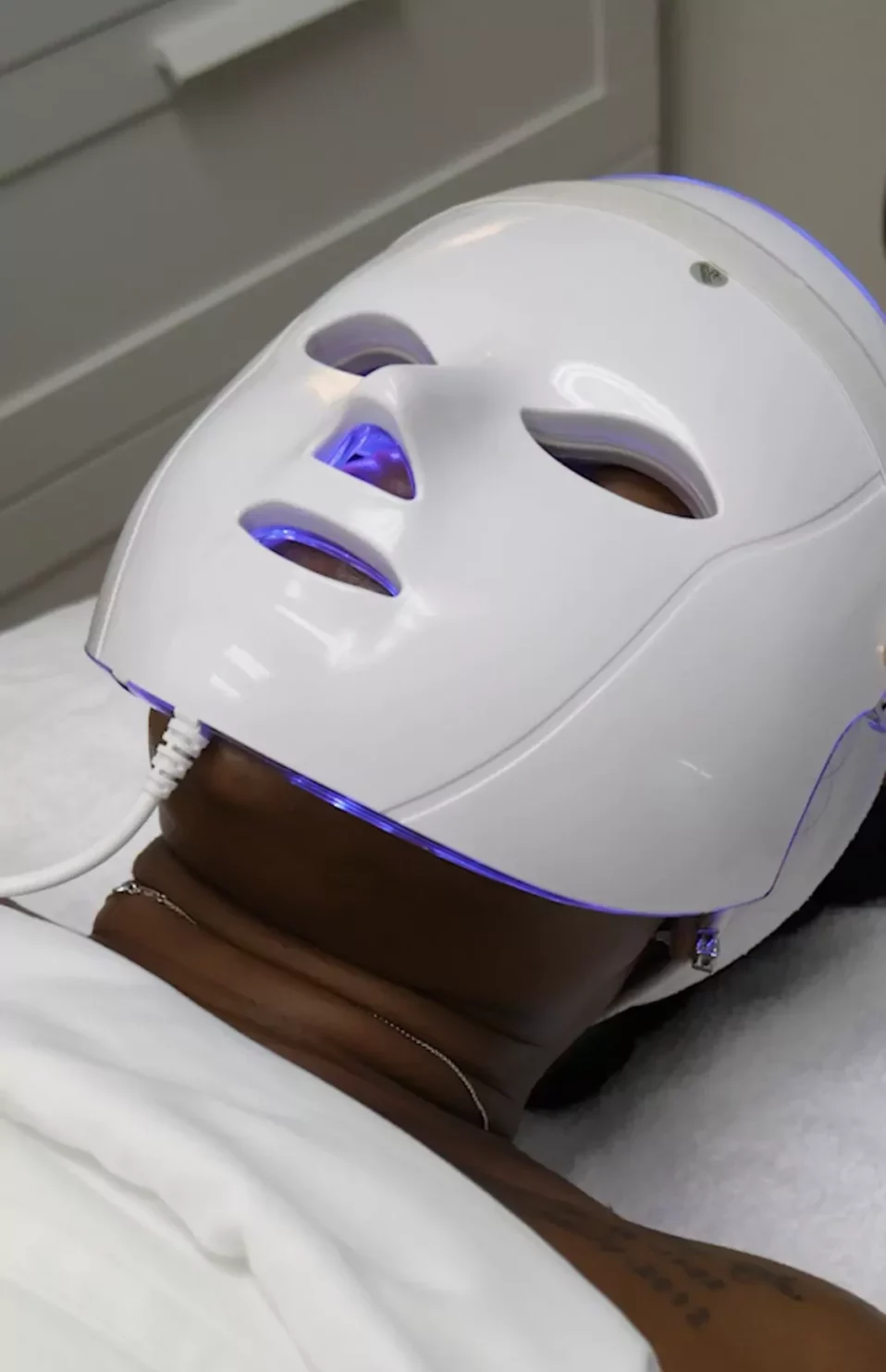 A client receiving an LED facial in Bourbonnais